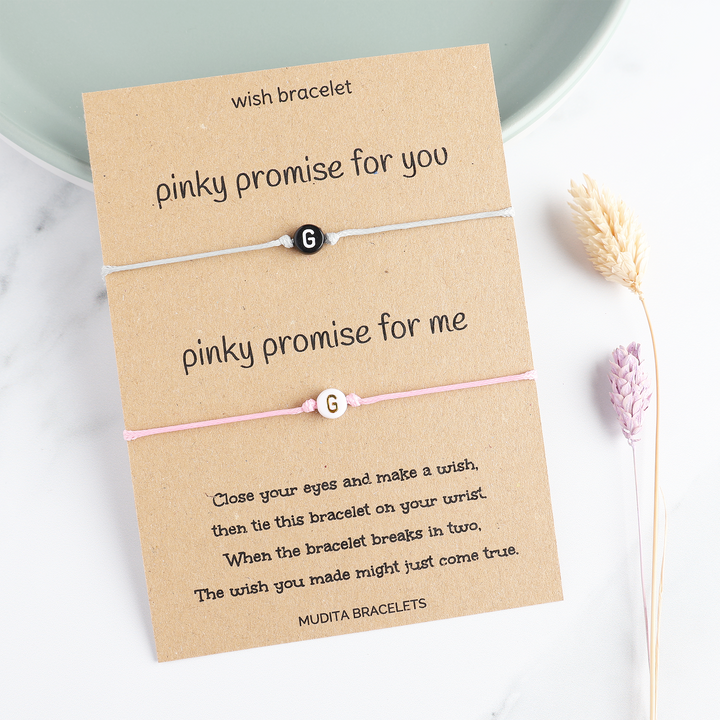 Pinky Promise Initial Wish Bracelet Set