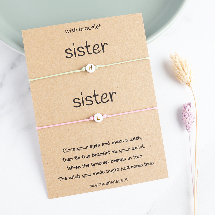 Sisters Initial Wish Bracelet Set
