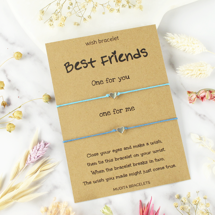 Best Friends Heart Charm Wish Bracelets
