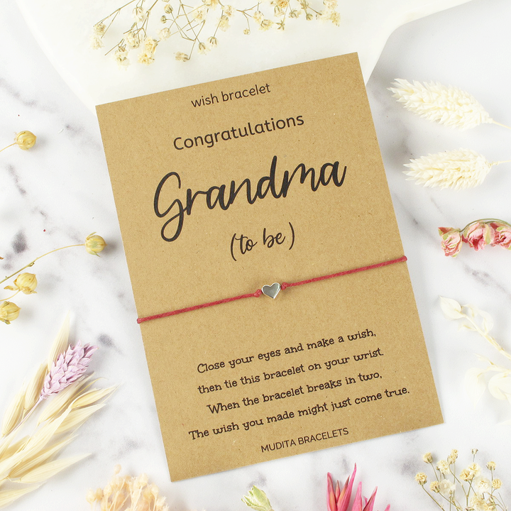 Grandma To Be Heart Charm Wish Bracelet