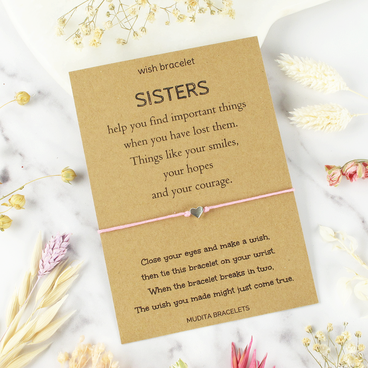 Sisters Help You Heart Charm Wish Bracelet