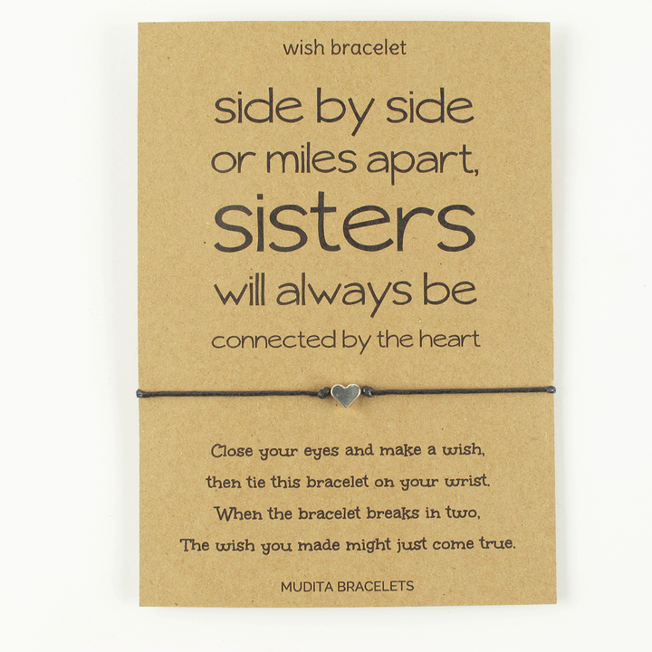 Sisters Side By Side Heart Charm Wish Bracelet