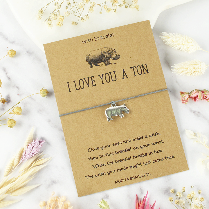 I Love You A Ton Hippo Charm Wish Bracelet