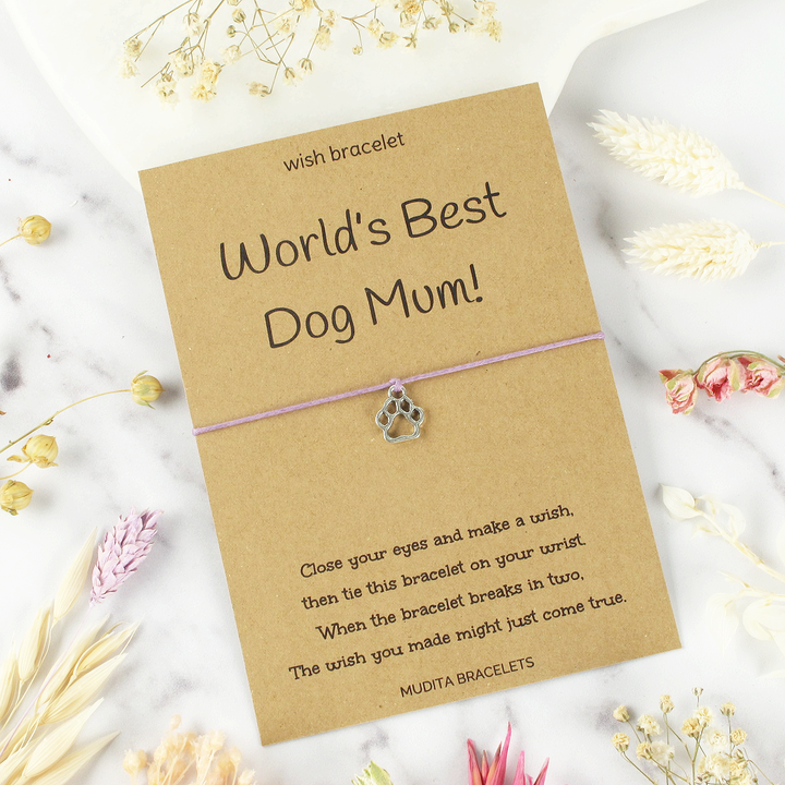World's Best Dog Mum Paw Charm Wish Bracelet