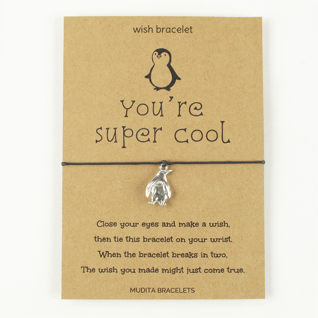 You're Super Cool Penguin Charm Wish Bracelet