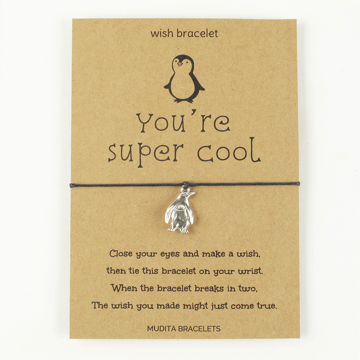 You're Super Cool Penguin Charm Wish Bracelet