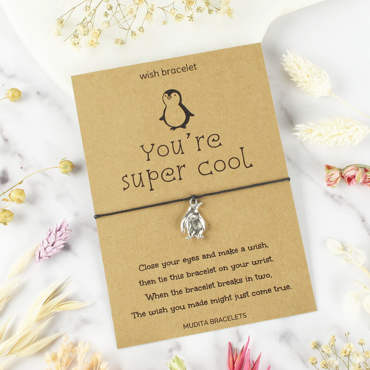 You're Super Cool Penguin Charm Wish Bracelet